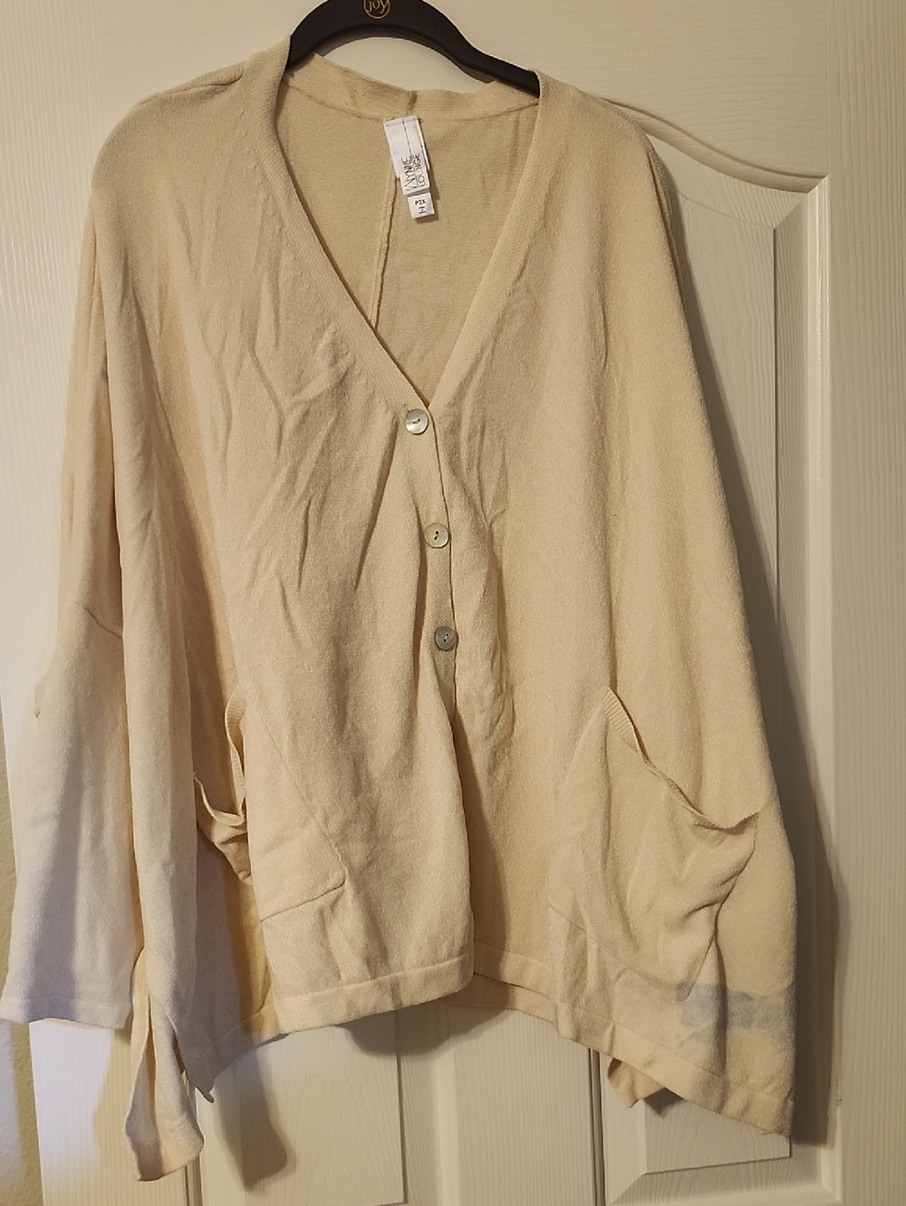 Marla Wynne Light Cream V-Neck Button Front Women's Sweater